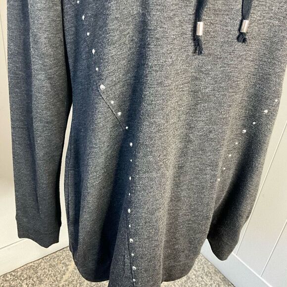 Belldini Womens Medium Pullover Embellished Hoodie Sweatshirt Gray Pockets - Picture 3 of 14